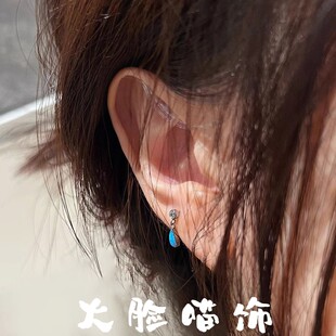 925银针蓝松石耳钉女小众设计高级感耳环复古百搭耳饰品2025新款