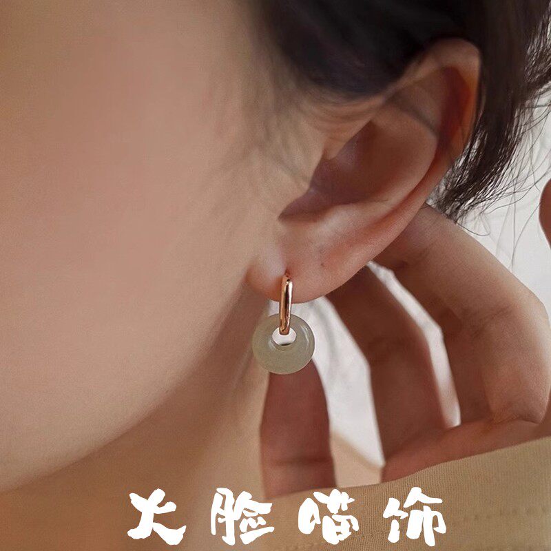 925银针和田玉平安扣耳环女小众设计感耳钉新中式耳饰2026新款潮