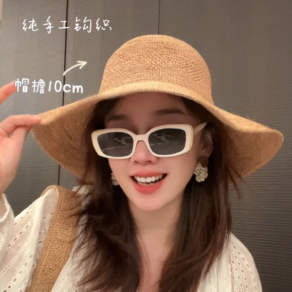 【格小梵】正品天然拉菲草帽子女夏季2025新款法式圆顶大帽檐遮阳