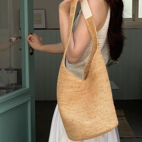 日本杂志手工拉菲草度假草编百搭单肩包INS女士度假韩国沙滩包潮