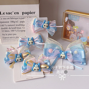 奇妙萌可头饰儿童卡通蝴蝶结女童洛丽塔发饰可爱发夹发绳蓝色顶夹