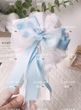 中华风Lolita水蓝色头饰发饰小物边夹花嫁少女国风配饰日系花丸