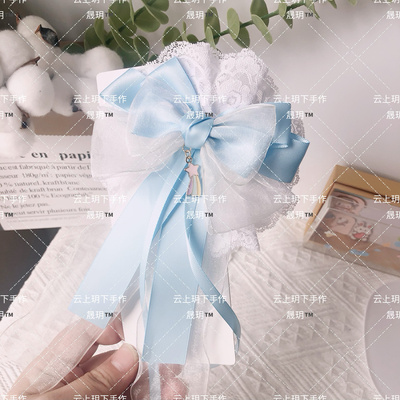 中华风Lolita水蓝色头饰发饰小物边夹花嫁少女国风配饰日系花丸