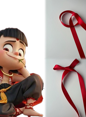 哪吒红色绑发带汉服古装蝴蝶结发带飘带痛仰乐队头绳哪吒cos道具