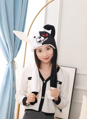 动漫cosplay道具耳朵会动的黑白熊头套帽子拍照道具卡通头套