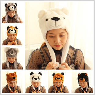 北极熊棕熊猫头帽子考拉浣熊狼兔猪卡通头饰表演唱会舞台成人男女