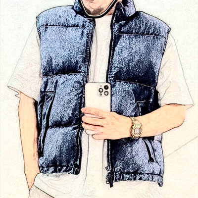 美潮原创SS24 Denim Puffer Vest联名款棉衣马甲外套 男女同款