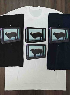 25SS DAMIEN HIRST BLACK SHEEP TEE黑羊绵羊印花图案圆领短袖T恤