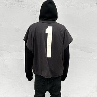 定织定染美潮原创专辑侃爷周边后背数字1号印花一体剪裁短袖T恤