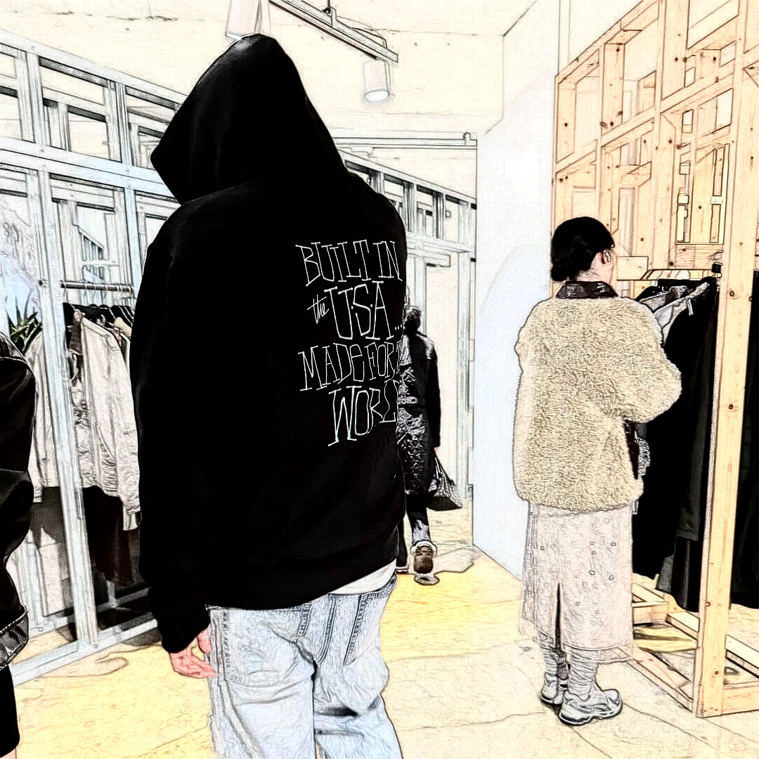 FW24 BUILT IN USA HOODIE背面涂鸦字英文logo加绒连帽卫衣帽衫