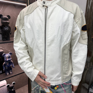 潮流夹克外套 Jacket皮革徽标贴花拉链拼接美式 SS25联名款 Cotton