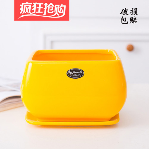 长方形北欧现代简约陶瓷花盆带托