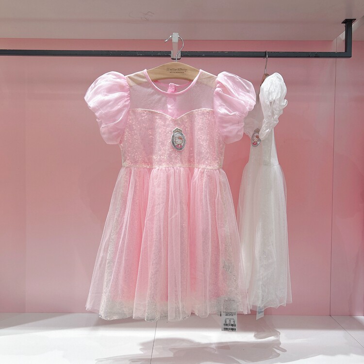Hello kitty专柜正品夏新款中大童女童公主风蓬蓬网纱连衣裙