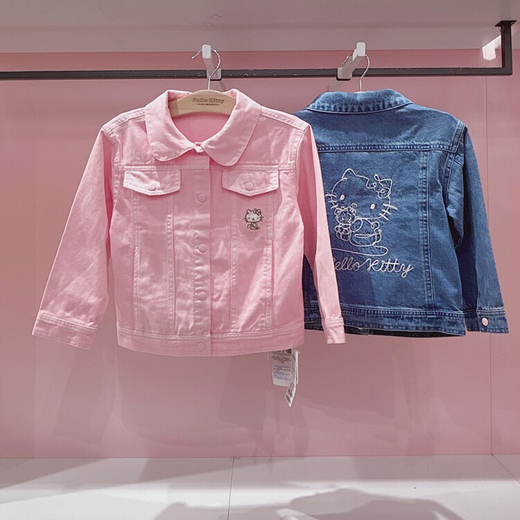 Hello kitty专柜正品早春款中大童女童翻领牛仔外套休闲短款外套