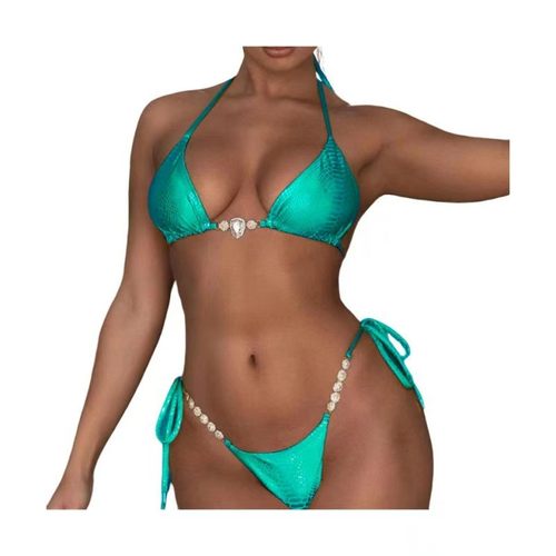 女士性感烫金蛇纹水钻比基尼