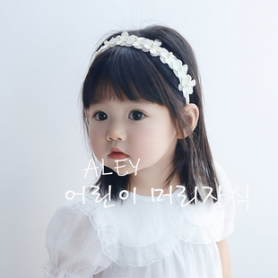 韩国进口女宝宝珍珠花朵公主花童发箍婴幼儿女童周岁生日礼服配饰