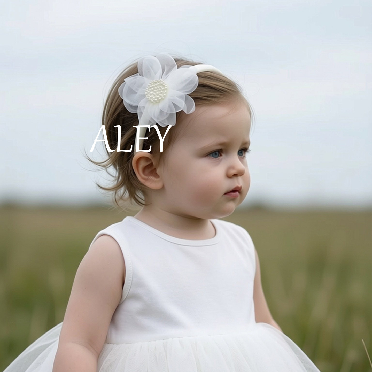 ALEY法式少女风白色雪纱花朵发箍女童珍珠 婴幼儿童发带周岁生日