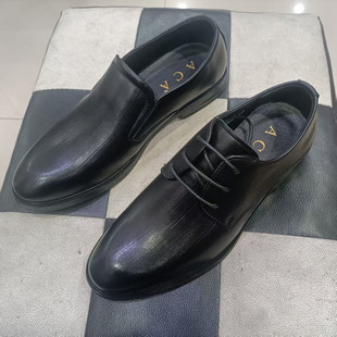 黑色软面通勤男单鞋 ACA 皮鞋 男2026年真皮透气系带正装 商务德比鞋