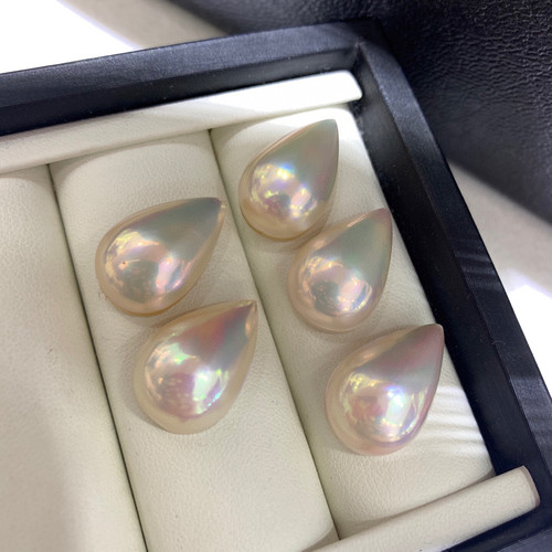 自然光天花板粉泡泡13*20mm，炫彩胖水滴海水马贝珍珠定制