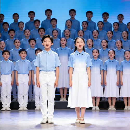 儿童男童朗诵合唱演出服服装照小学生比赛女童幼儿园蓝色表演毕业