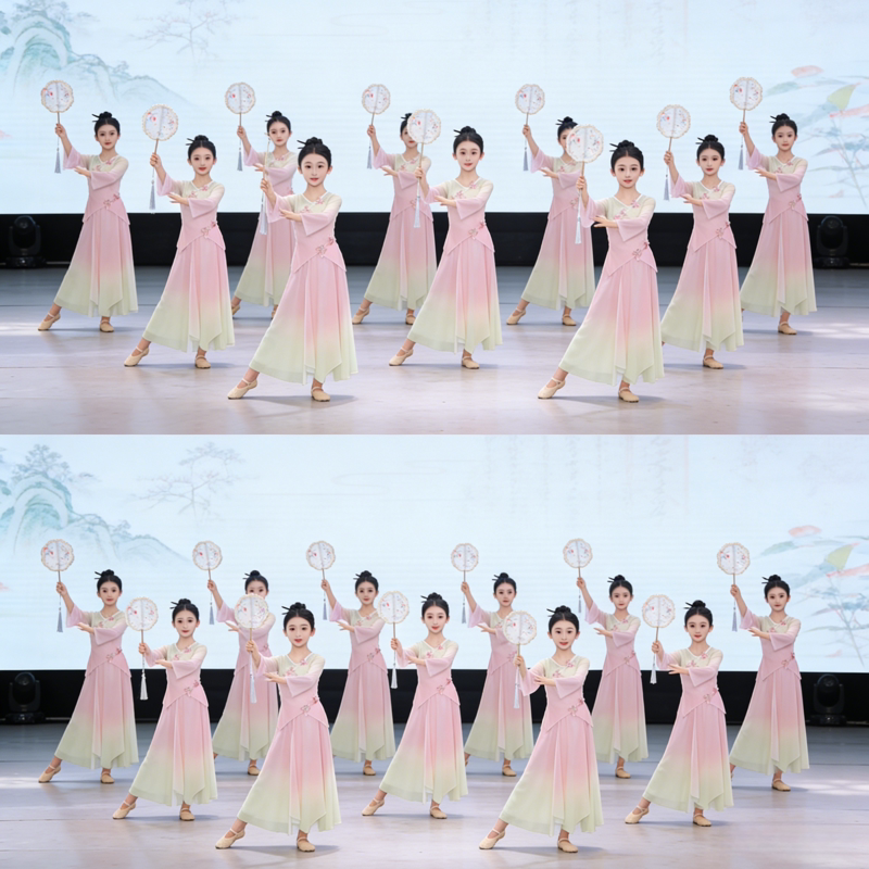 服儿童中国舞蹈古典韵形体服身演出服练功女童纱衣仙扇子舞民族舞
