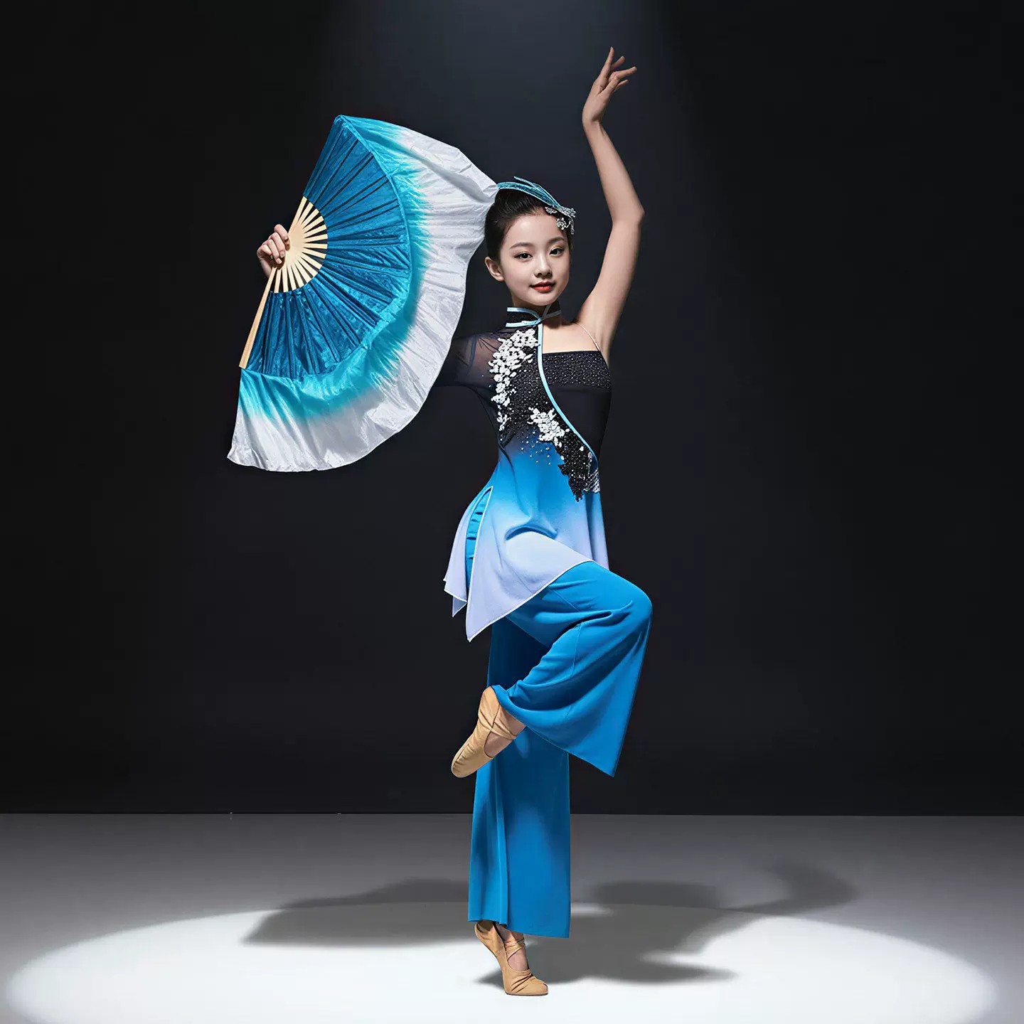 儿童一条大河舞蹈服古典舞演出服民族舞蹈女飘逸秧歌服扇子舞套装