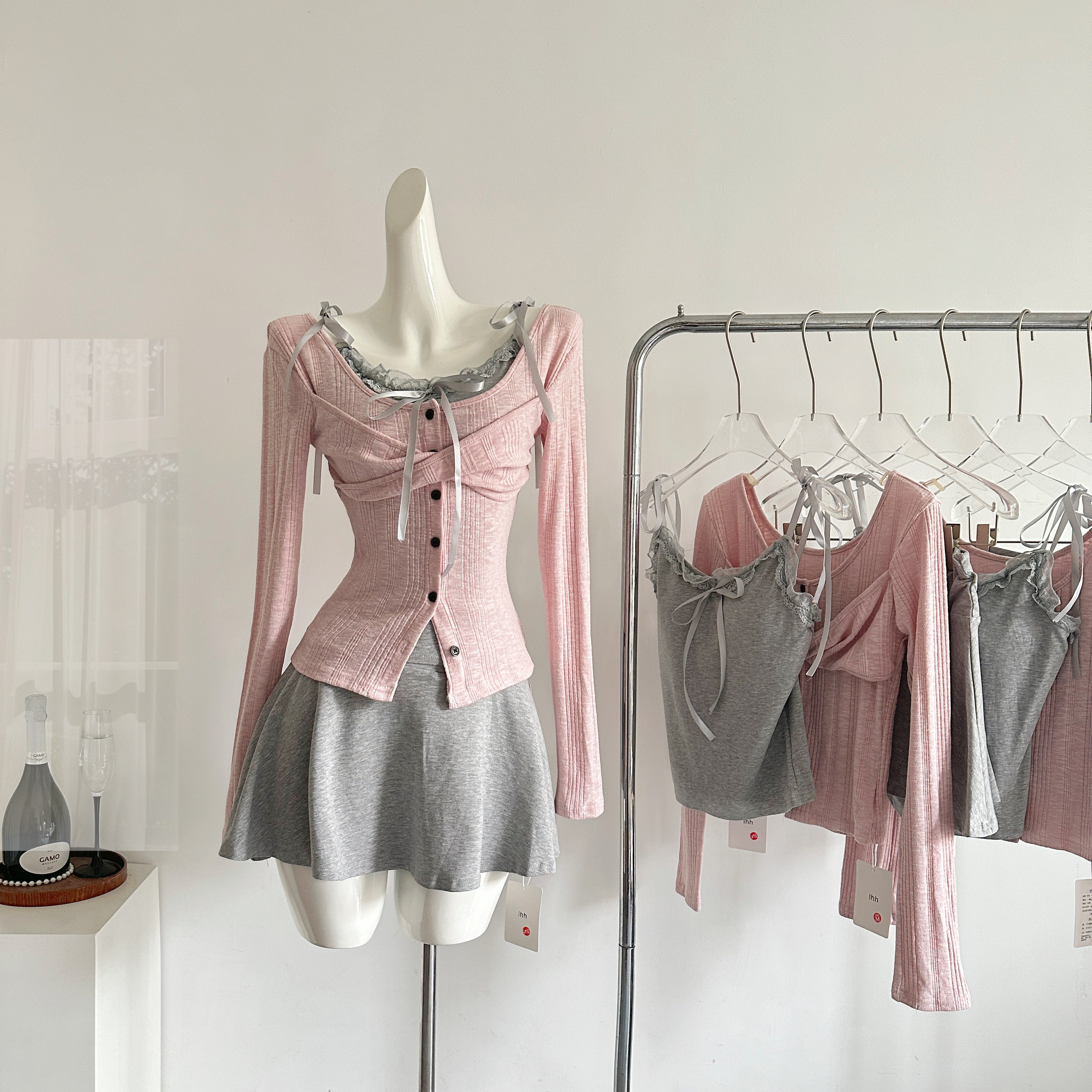 韩女氛围 花边吊带背心露肩开衫T恤套装韩系纯欲长袖上衣,女装/女士精品,时尚套装,淘宝优惠券,粉丝福利购,淘宝优惠卷