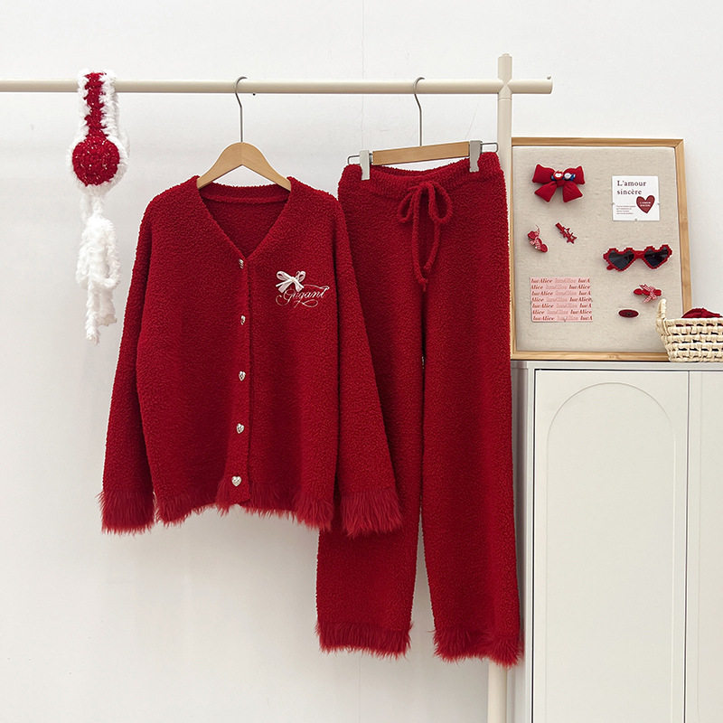 可外穿软绵绵睡衣女秋冬甜美淑女蝴蝶新年春节保暖针织家居服套装,女士内衣/男士内衣/家居服,睡衣/家居服套装,淘宝优惠券,粉丝福利购,淘宝优惠卷