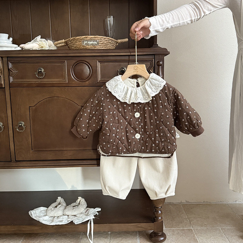 婴儿衣服秋冬季女宝宝深秋套装加厚时尚一岁洋气婴幼儿冬款三件套