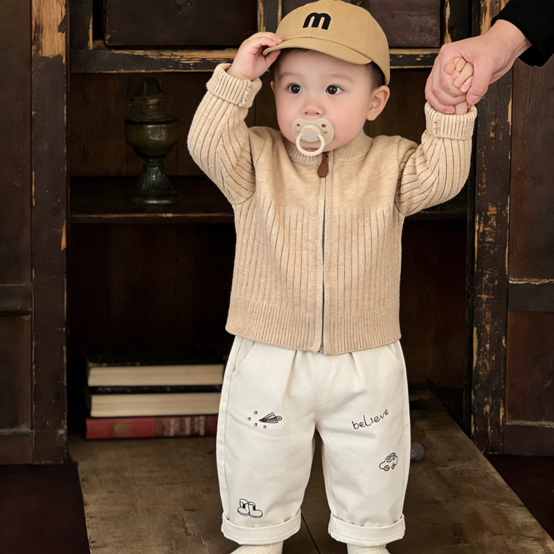 韩范童装早春男童立领毛衣春季季儿童老钱风慵懒休闲针织开衫外套