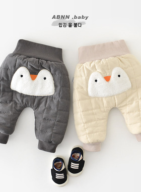 新生儿裤子儿童冬季加厚卡通小企鹅大pp裤宝宝外穿加厚棉裤55626