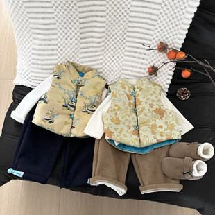 中式儿童马甲2025春秋冬季新款男童宝宝国风复古提花坎肩背心唐装