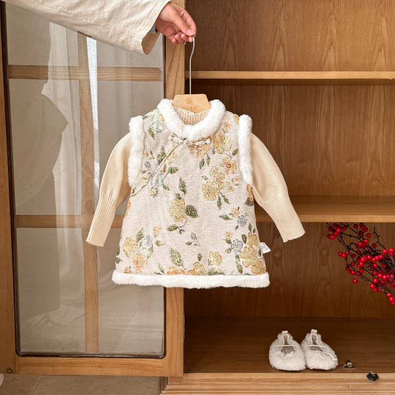 婴儿衣服冬季女宝宝连衣裙套装加厚中国风旗袍一岁幼儿冬款两件套