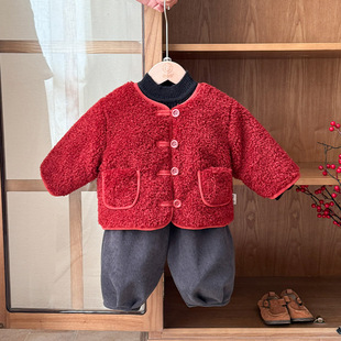 婴儿衣服拜年服冬季男宝宝套装加厚新款一岁幼儿冬款新中式三件套