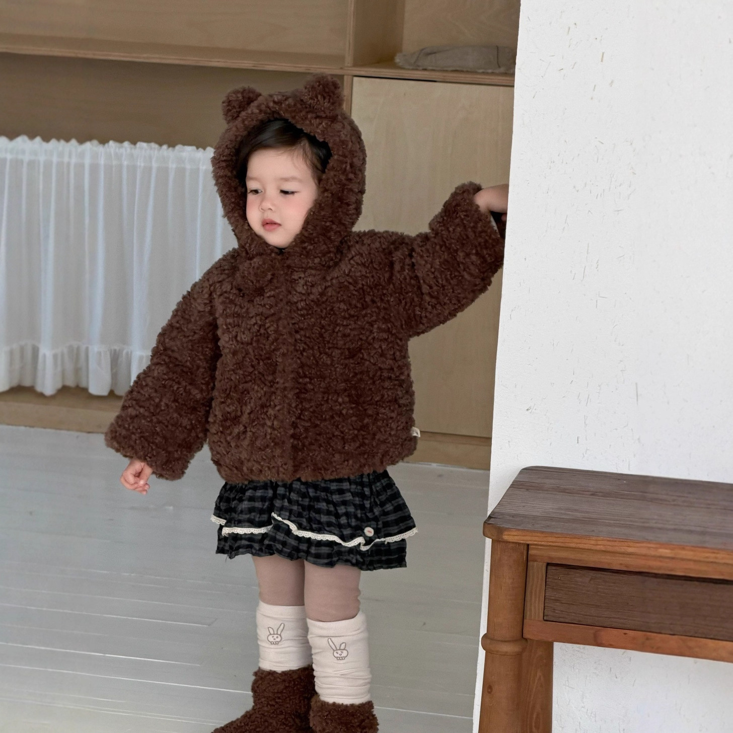 儿童毛绒连帽小熊外套2025新款宝宝冬装女童套装