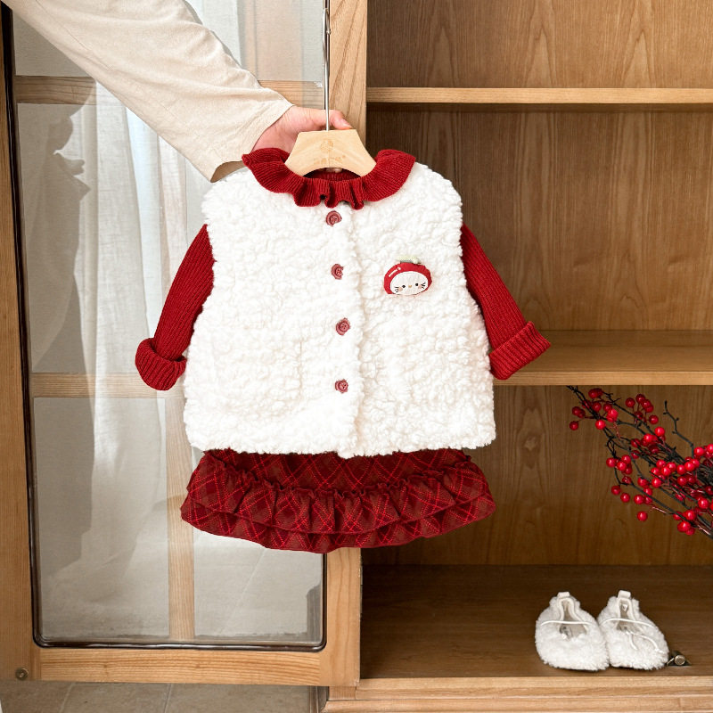 婴儿衣服冬季女宝宝套装裙加厚洋气新款可爱一岁婴幼儿冬款三件套