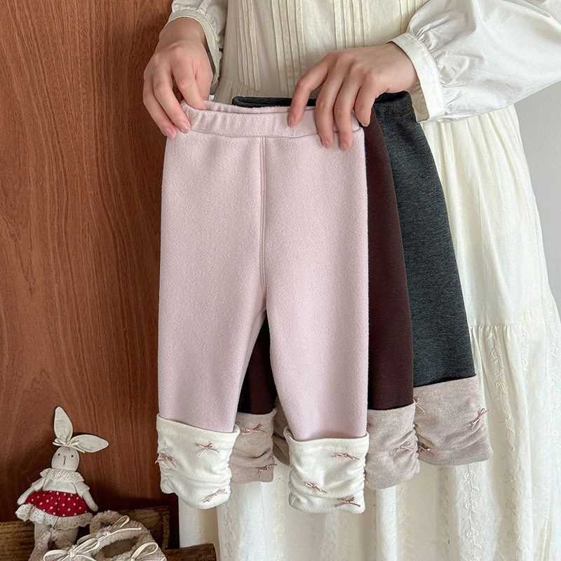 2025秋冬款女宝百搭加绒打底裤外穿婴幼儿甜美蝴蝶结韩版长裤 a类