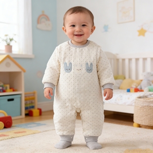 秋冬宝宝加厚连体衣冬季纯棉a类婴儿衣服120克夹棉冬装新生儿哈衣