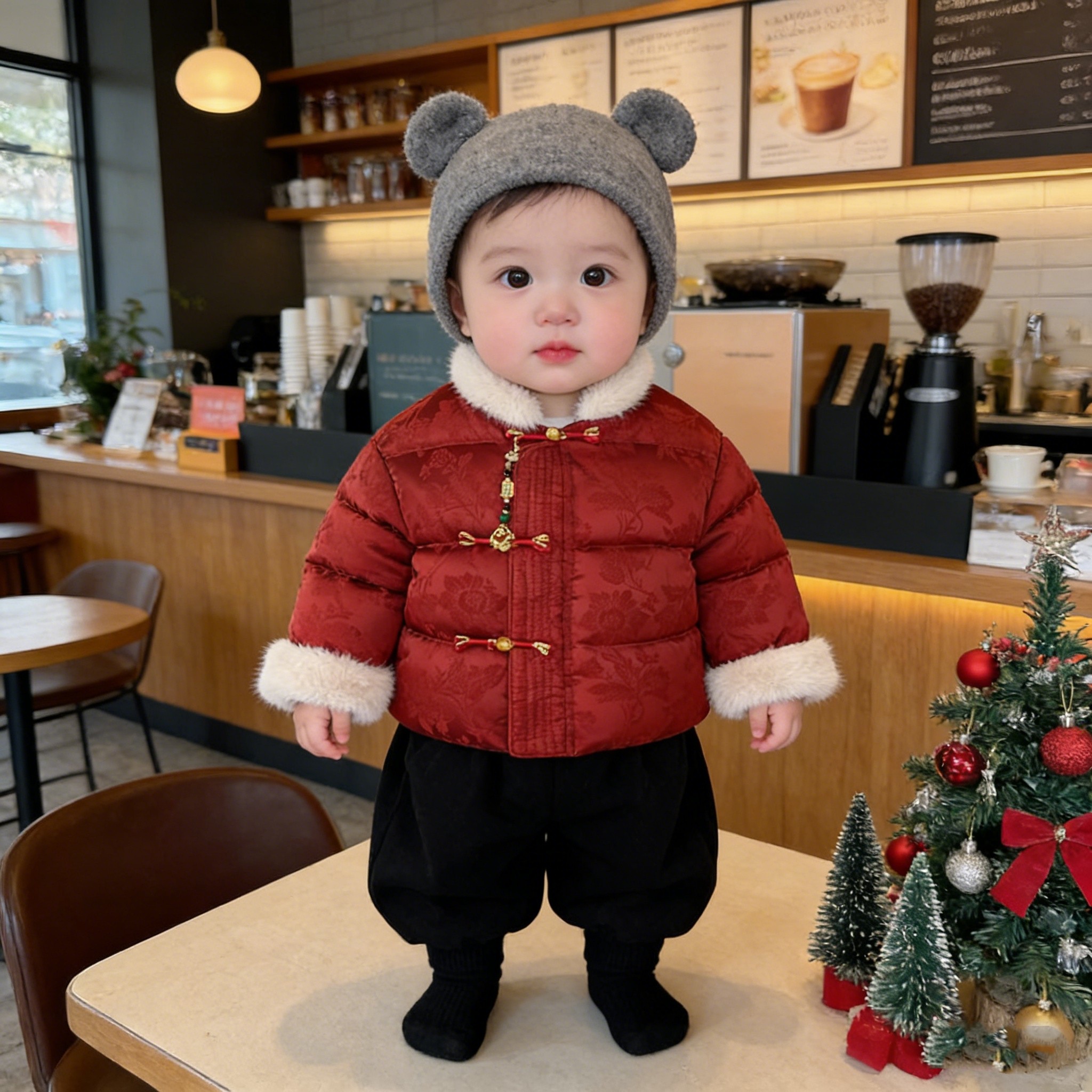 婴儿分体冬装男宝宝新中式唐装周岁礼服冬款婴幼儿加厚拜年服套装