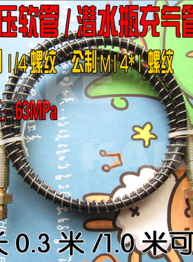 潜水瓶充气管 气筒气管 高压打气筒软管 英制1/4螺纹 M14*1 30MPa