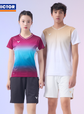 威克多VICTOR胜利羽毛球服男女款速干运动透气针织短袖T恤55002TD