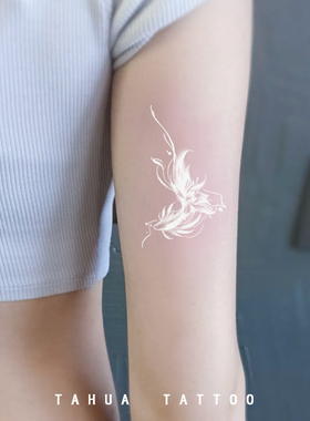 她画 白色锦鲤纹身贴防水持久女贴纸新款学生可洗高级感文身图案