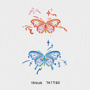 她画 锁骨ins风手臂tattoo 烟花蝴蝶纹身贴彩色防水女持久