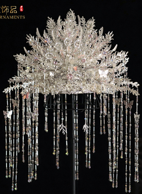 汉服银色凤冠中式婚礼头围日常拍照饰品银色大冠古装新娘发冠原创