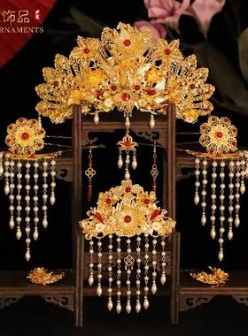 唐风新娘头饰汉服明制婚礼发冠凤凰发簪套装古装头饰原创设计尹霞