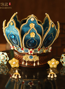 宋制莲花冠宋代晋祠圣母殿塑像花冠二创汉服拍照道具绣片发冠