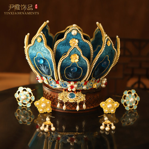 宋制莲花冠宋代晋祠圣母殿塑像花冠二创汉服拍照道具绣片发冠