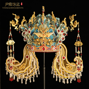 明制凤冠霞帔汉服发冠重工新娘头饰手工发饰品古装头冠苏绣仿点翠