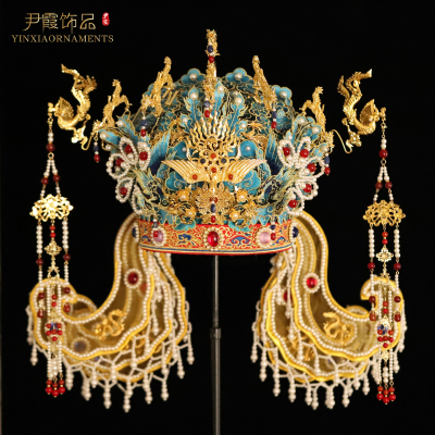 明制凤冠霞帔汉服发冠重工新娘头饰手工发饰品古装头冠苏绣仿点翠