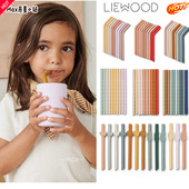 丹麦代购 宝宝儿童彩色螺纹有机硅胶吸管练习喝水柔软防摔 Liewood